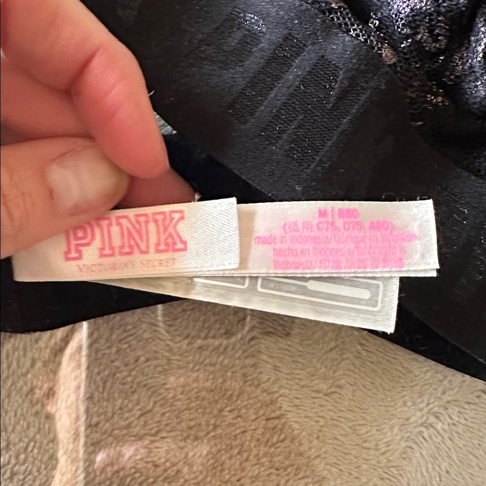 PINK Victoria's Secret Black Lace Bralette with Shimmer Rose Foil Accents - Picture 2 of 3